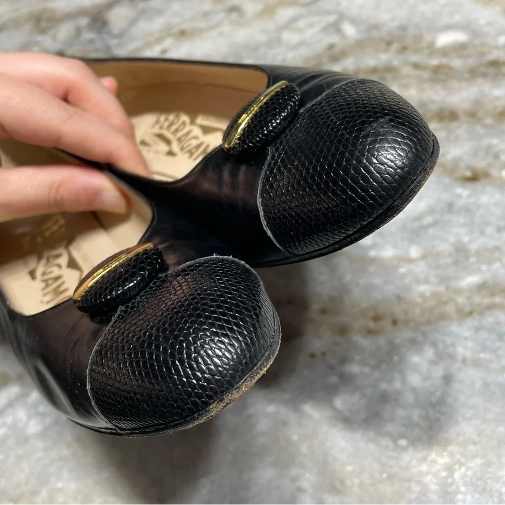 Vintage Salvatore Ferragamo Black Leather Heels Pumps Women's 6 AA (narrow) - Picture 9 of 14